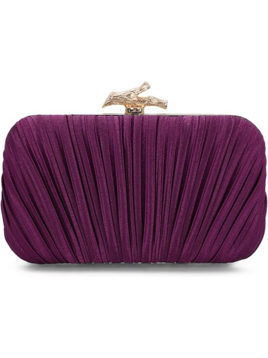 Handbags - Women Dark Purple Pleated Clutch Purse For With Chain Wedding Party Evening Bag